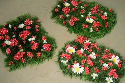 Three Patches of Grass with Flowers
