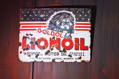 Advertising panel ""LIONOIL"" , enamel, Large