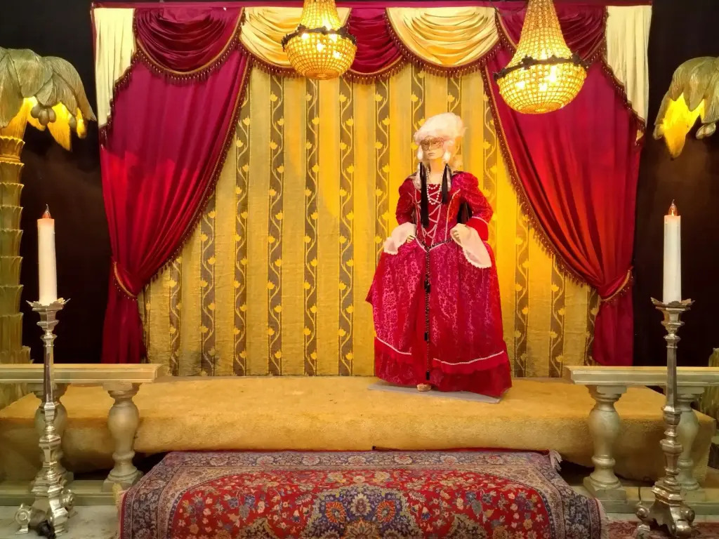 Curtains and Draperies on one Bar  Yellow Golden / Bordeaux
