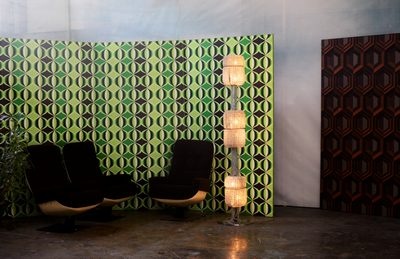 Screen, Wallpaper, Wavy Ornament, in Greens