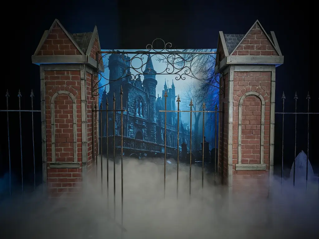 IJzeren poort met twee stenen/stenen torens