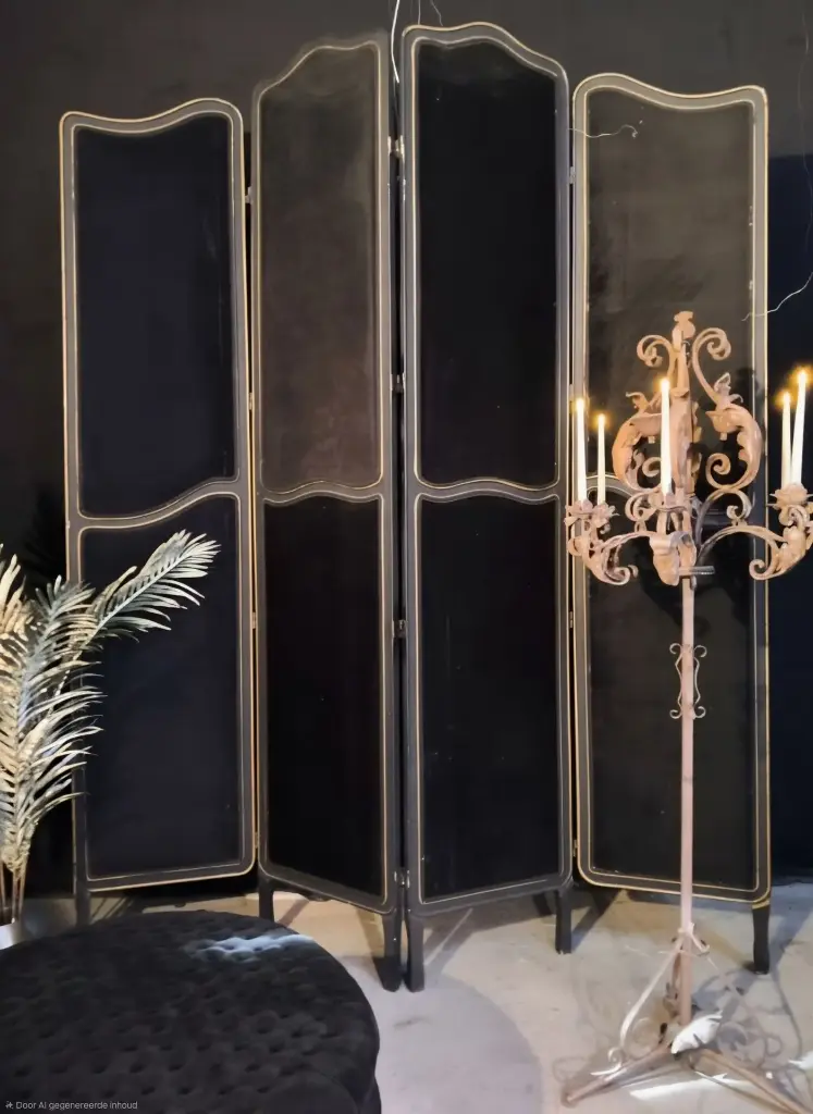 Classical Folding Screen Black Velours