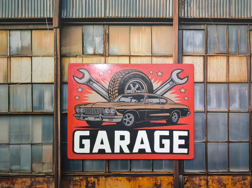 Advertisement Panel Garage enamel-look