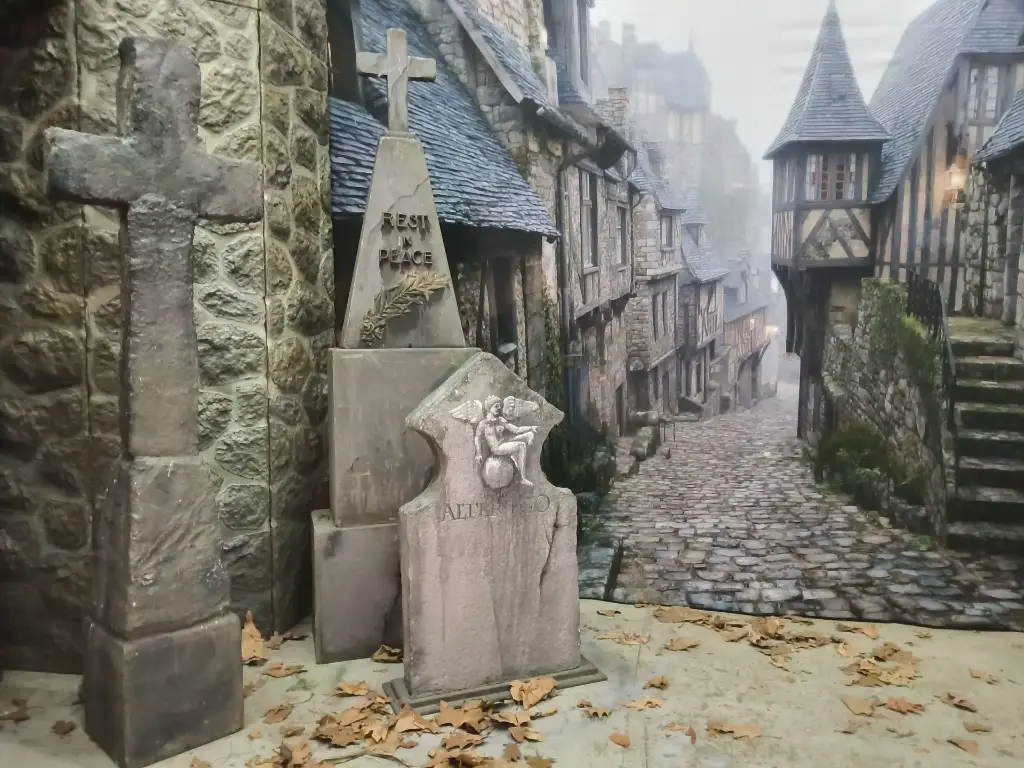 Grave monument, RIP, in metal letters