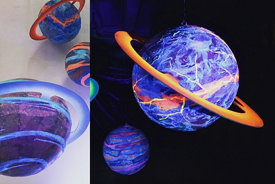 Planet, with ""Saturn""ring,  fluorescent  a pc.