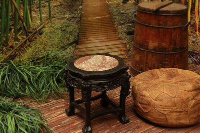 Chinese     Carved Black Table    Marble top
