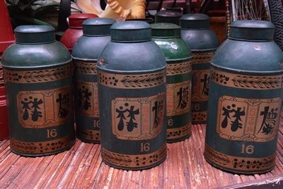 Chinese Tin Box,  Green &amp| red