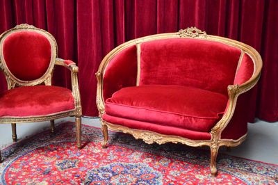 Classical Bench  for two  Red Velours