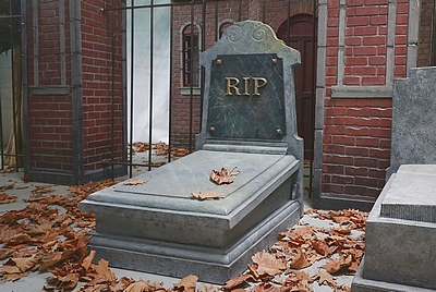 Grave "RIP" blue stone and black marble