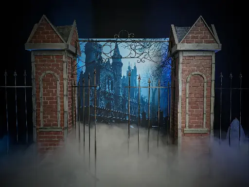 IJzeren poort met twee stenen/stenen torens