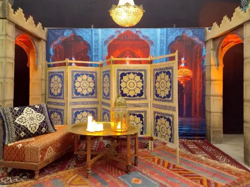 Folding Screen Oriental Beige and Blue
