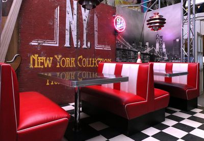 American Diner Bench Red White striped