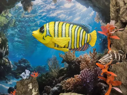 Fish Angel   Yellow/Blue/White  Striped   vertical