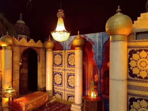 Curtain Gold and Blue on bar